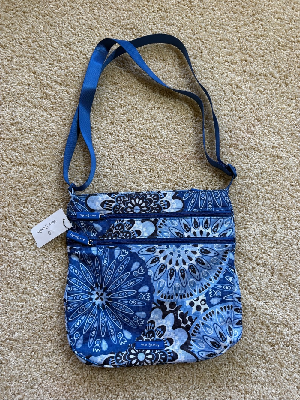 NWT Vera Bradley Lighten Up Trio Zip Hipster Crossbody Blue Star Medallion